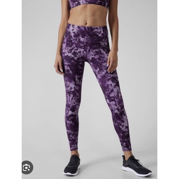 NEW Athleta Rainier Printed Tight Leggings High-Rise Drawstring Plush SuperSonic - Picture 1 of 14